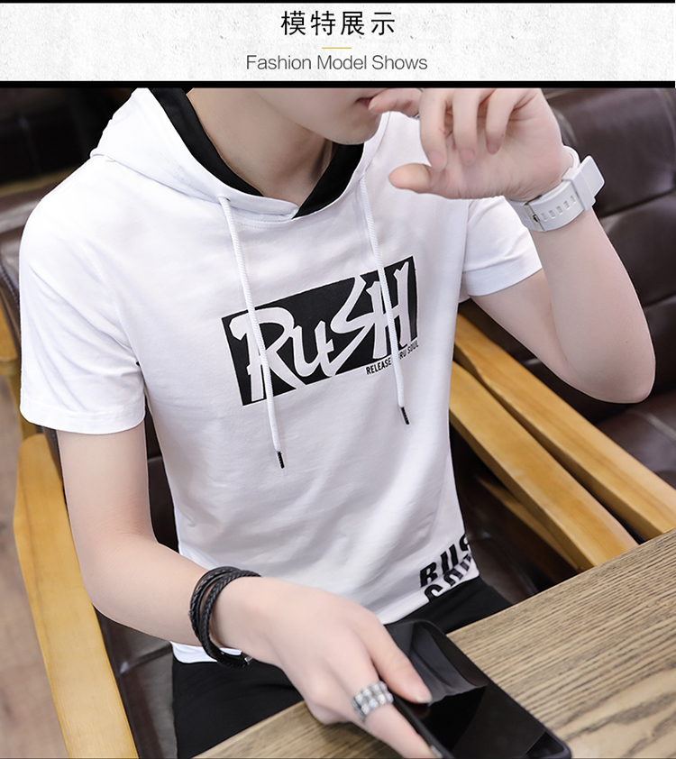 Mùa hè hoodie xu hướng ngắn tay t-shirt mỏng nam sinh viên cotton nửa tay thậm chí hat trai mùa hè áo len