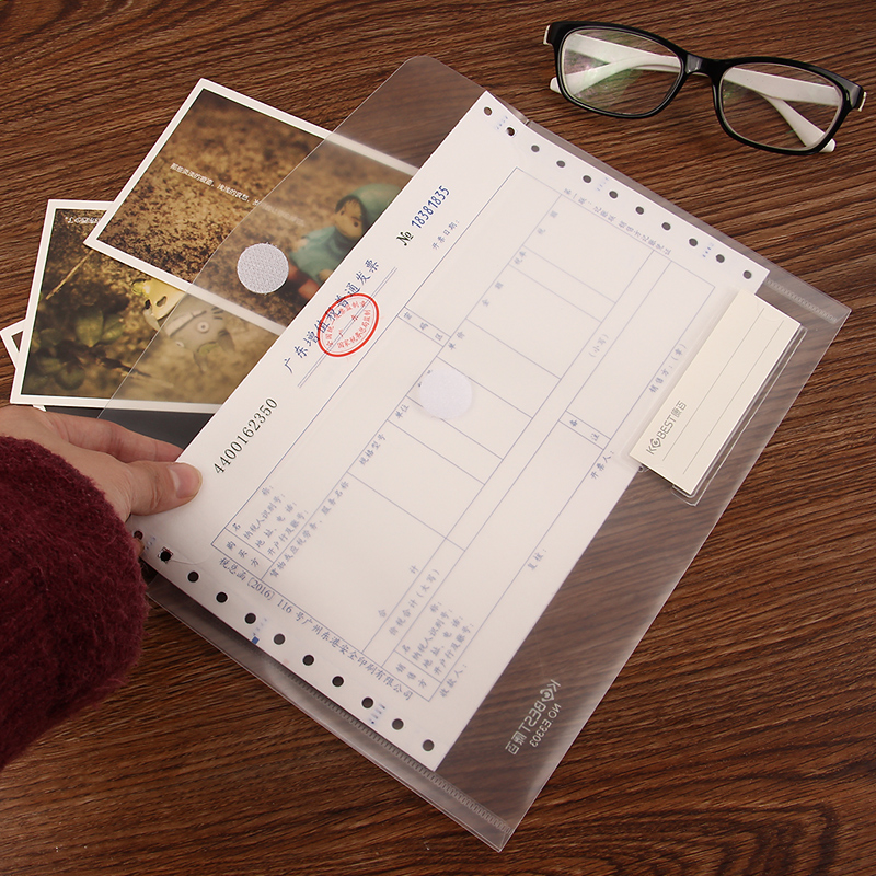 Con 100 VAT Invoice Transparent File Bag Plastic Cashier Bag Waterproof Kit Name Sheet Clip Thickened Bill Bag