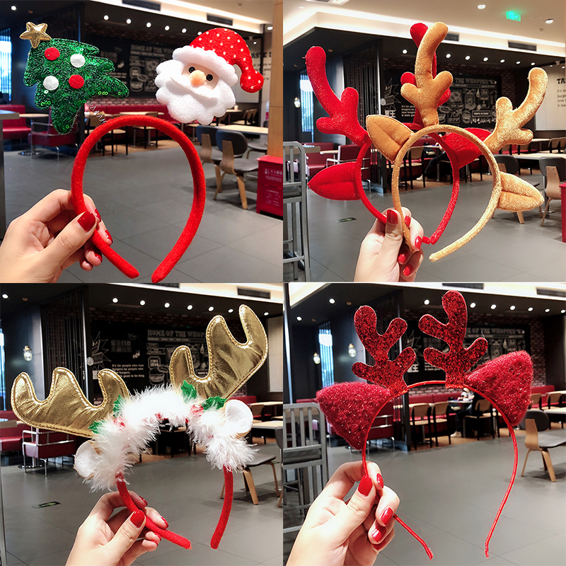 Christmas Hair Stir-card Adult Children Cute Head Stirrup Adornment Hair Light With Lamp Big Deer Corner Head Accessories Son's Department-Taobao