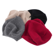 owooL classic ladies autumn and winter black knitted pure cashmere hat wool French beret casual versatile