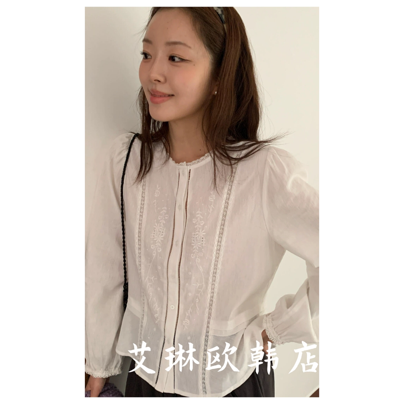 Miluroom Sicily Milu 80577 Early Autumn Korean Style Lace Floral Embroidery Long-Sleeved Shirt for Women