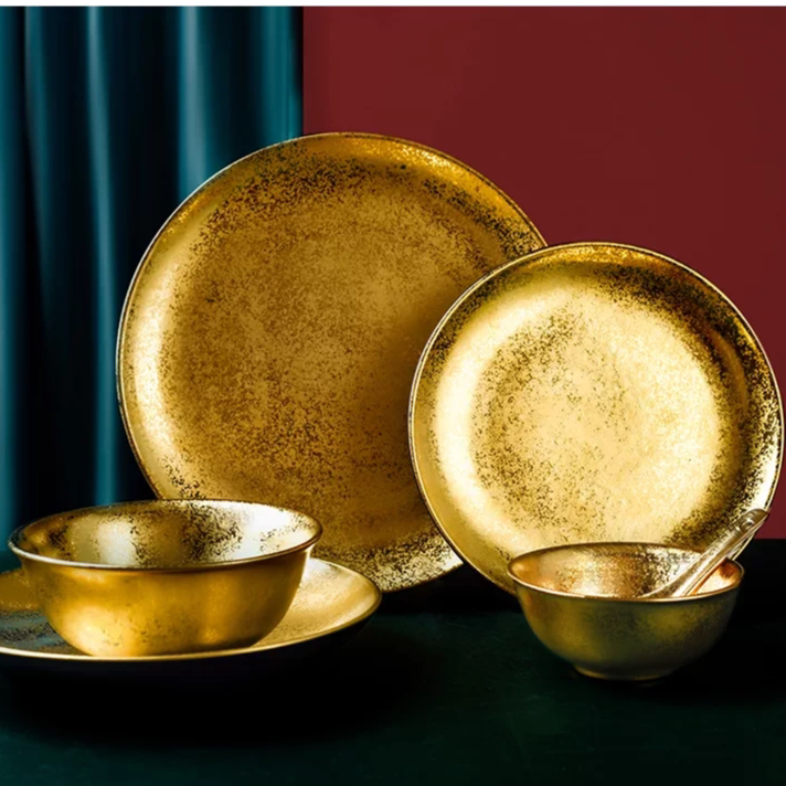 Uae Imported Rak Gold Rice Bowl Golden Tableware Set Gift Box High-End Luxury Housewarming Wedding Gift
