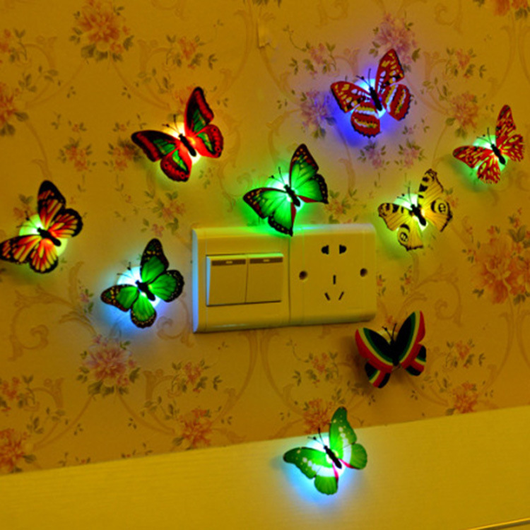 Seven-colored butterfly lamp can paste small night lamp sucking lamp double-sided adhesive wall Yiwu furniture stalls wholesale