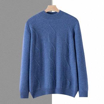 Autumn and winter simple jacquard half turtleneck cashmere sweater men's thickened loose pullover sweater business casual sweater Autumn and winter simple jacquard half turtleneck cashmere sweater men's thickened loose pullover sweater business casual sweater