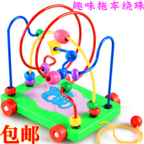 Toddler tractor 12-year-old infant male and female push trolley pull rope wooden toy car