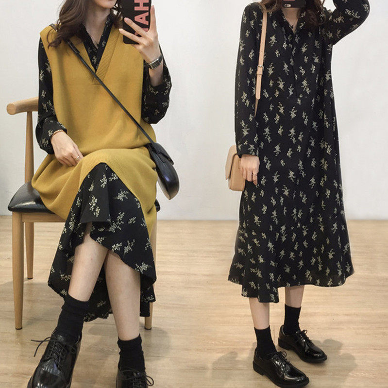 Foreign Conception Maternity Dress Autumn suit Fashion style jacket foreign dress 200 catty with large size Crushed Flowers Shirt Bottom Skirt Tide