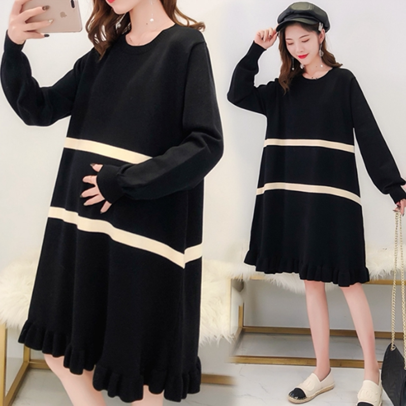 Maternity wear autumn suit fashion sweater large size loose 200 catties knitted sweater dress autumn and winter bottoming shirt