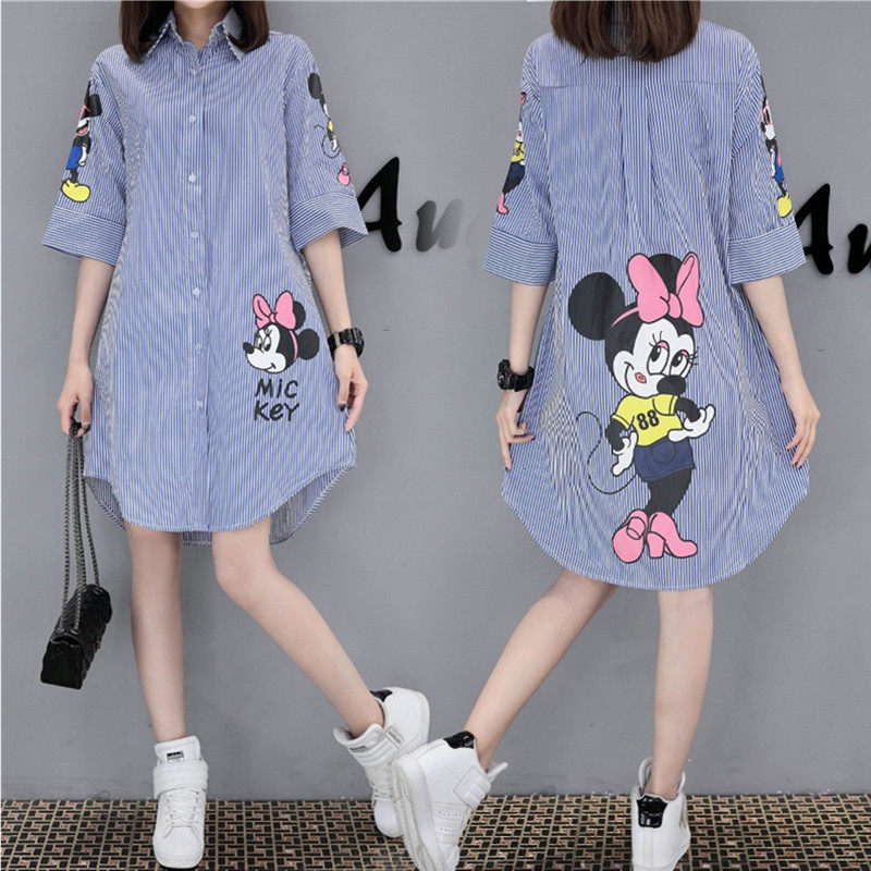 Western style pregnant women summer suit short-sleeved shirt skirt large size 200 catties spring dress Korean version medium and long version loose dress