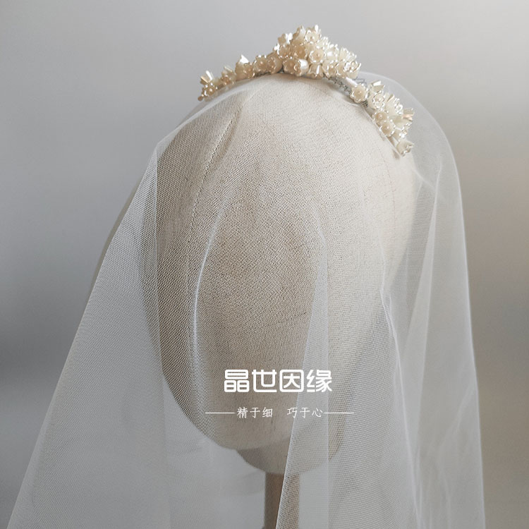 Customized simple retro bridal gauze Mori beautiful double-layer cover veil photo studio shape with makeup headdress