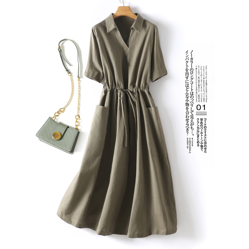 Elegant Slimming Dress, New Summer Women's Clothing, Loose Slimming A-Line Skirt That Covers the Belly, Stylish and Age-Reducing Cotton and Linen Skirt
