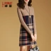 Zhuotu của phụ nữ Cổ áo đứng lên Tính khí dệt kim sọc ca rô Dài tay áo khâu A-line Váy 2021 Fall New Base Dress - A-Line Váy A-Line Váy