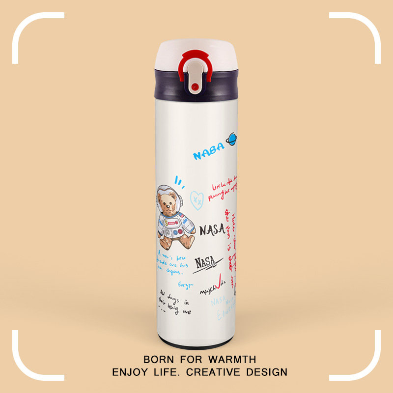 Cartoon creative large-capacity insulation cup portable water cup pot ins style simple male and female students nasa cute bear