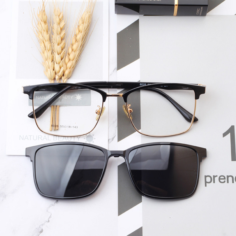 Dual - use magnetic suction sucker mirror myopia glasses large face male trend - polarized sunglasses driver solar glasses ultra - light eye frame