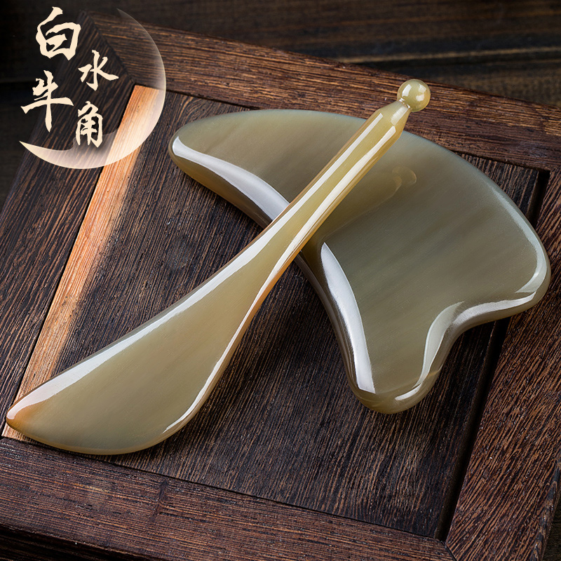 Beginners can be entered into natural thickened white buffalo horn facial scraping plate beauty massage and fascia