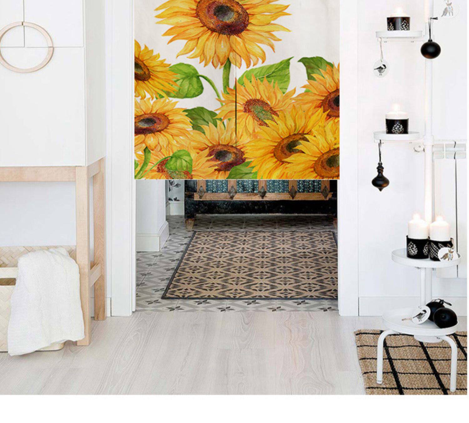 向日葵北欧门帘家用隔断帘定制ins风网红魔术粘贴卧室厨房半帘子详情11