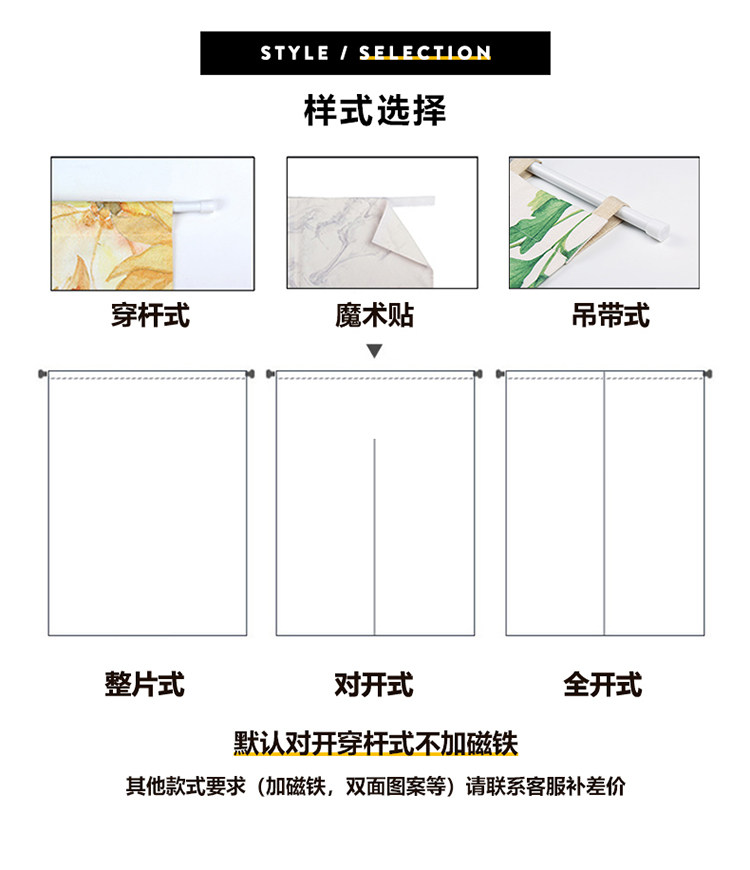 向日葵北欧门帘家用隔断帘定制ins风网红魔术粘贴卧室厨房半帘子详情5