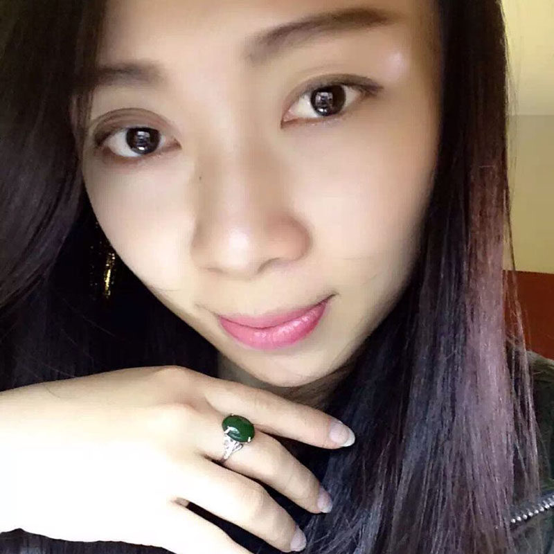 祺福 新疆玉石菠菜绿和田玉戒指 女款纯银镶碧玉和田玉戒指指环