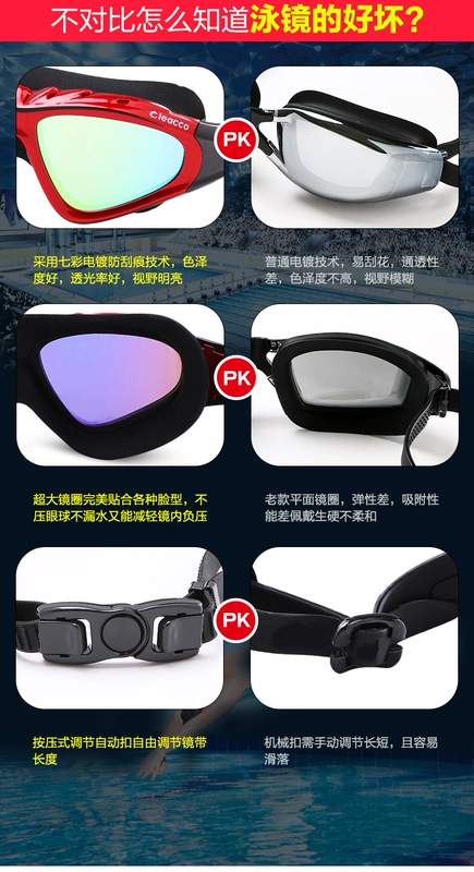 Kính bơi mát mẻ HD chống sương mù nam và nữ kính bơi không thấm nước phẳng nhẹ hộp lớn kính bơi chuyên nghiệp độ cận thị - Goggles