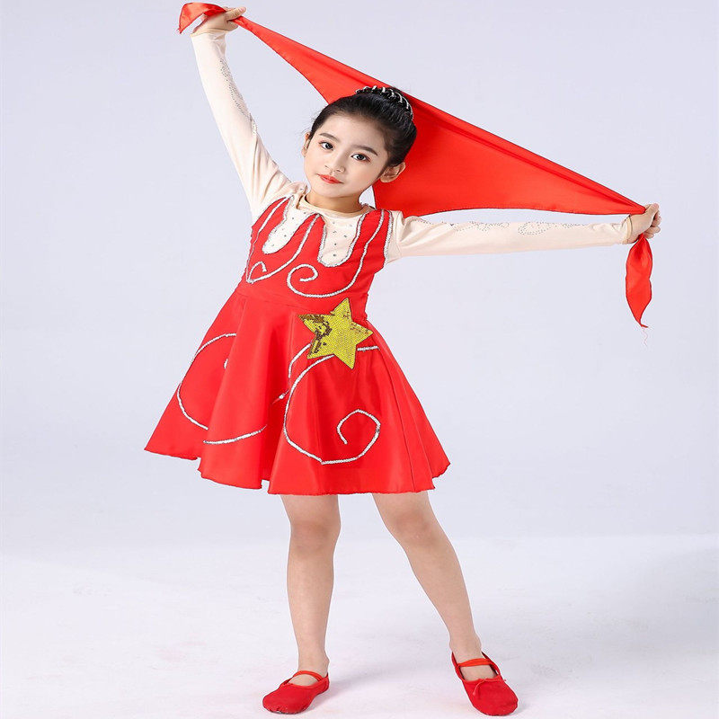 Children's dance performance Costume Small Lotus Sunshine to grow girls performing primary and middle school students'red scarves' chorus