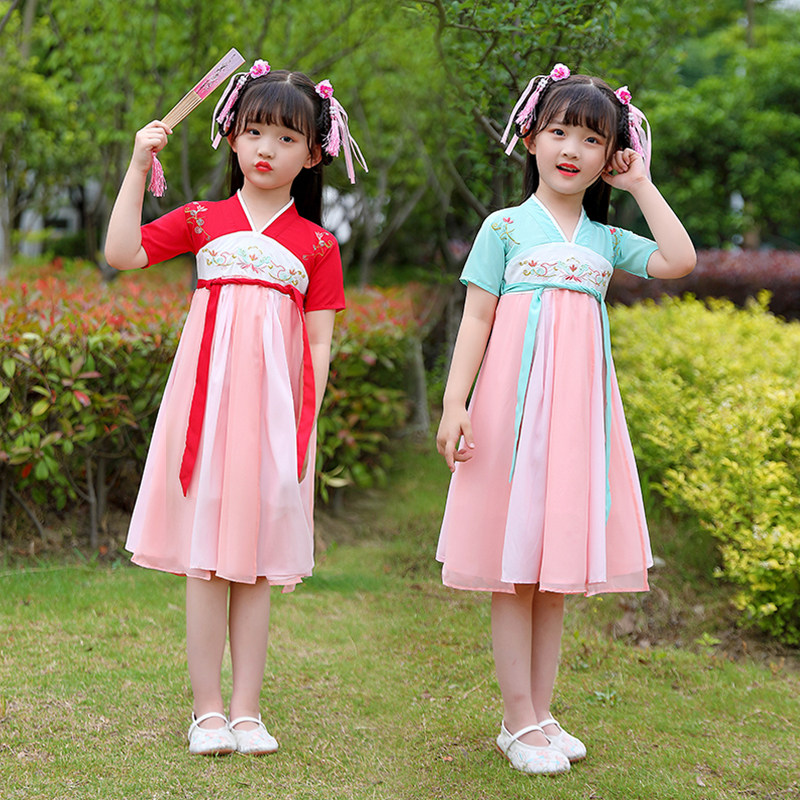 Girls' Hanfu skirt original Chinese style dress baby fairy dress children's short-sleeved dress children's red