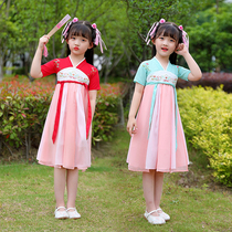 Girl Hanfu Dress Original China Wind Gown Dress Baby Fairy Suit Kid Short Sleeve Dress Sweaters Dress Sweaters Dress Suit Dress