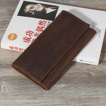 Original youth mens retro madam leather long style mobile phone wallet genuine leather head layer cow leather handmade leather with money clip