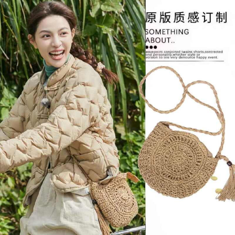 Japanese Lovina Zhong Chuxi Style Handmade Rope Woven Tassel Crossbody Bag Crochet Floral Versatile Beach Bag Trendy