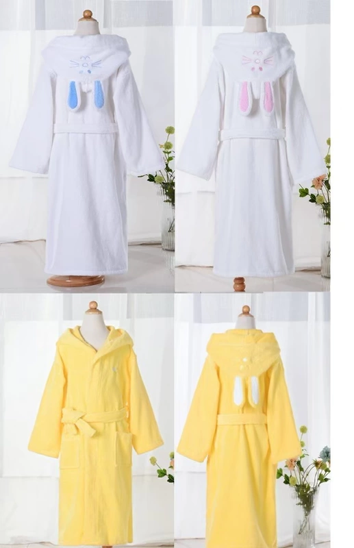 Chất liệu cotton áo choàng trẻ em chất liệu cotton áo choàng tắm cho bé mùa xuân hè mùa thu và áo choàng mùa đông chú thỏ trùm đầu giải phóng mặt bằng đặc biệt