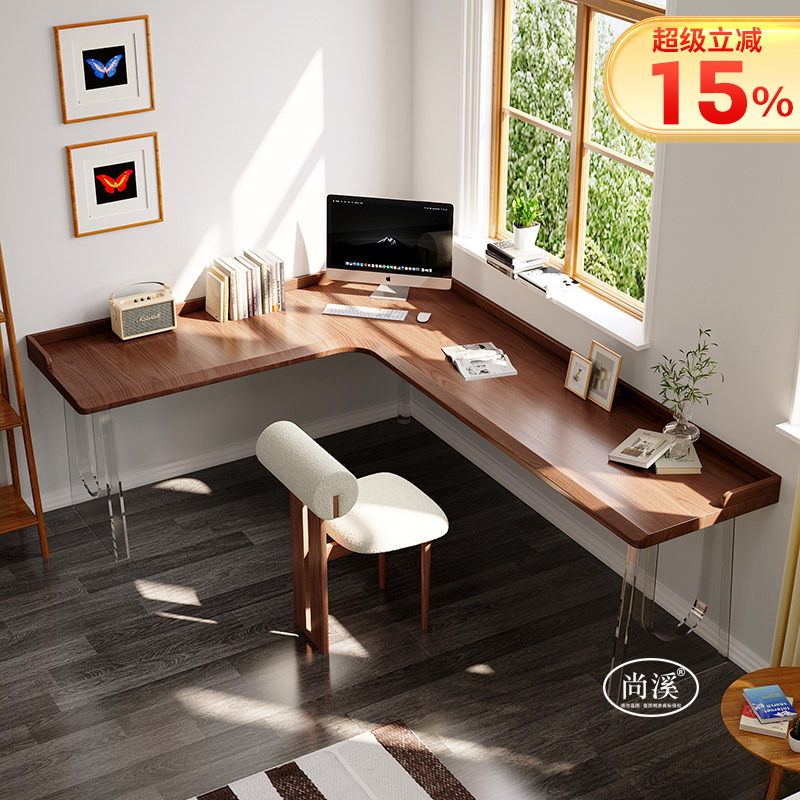 Solid Wood Corner Desk L-Shaped Table Acrylic Computer Desk Study Corner Writing and Learning Desk Bedside Table by the Window