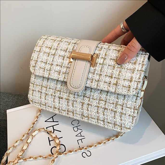 Textured Spring Small Bag 2025 New Trendy Korean Style Woven Plaid Small Square Bag Fashionable Women's Shoulder Crossbody Bag