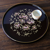 Japanese imported Yamanashi lacquerware hand painted cherry blossom Japanese tray resin lacquerware round tea tray tea set plate