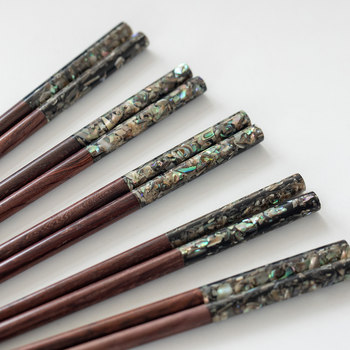 Black rosewood solid wood mother shell chopsticks abalone snail round head chopsticks