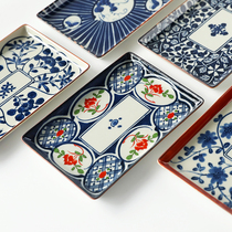 Japan imported Hasami underglaze Caijing ancient dyeing square plate vegetable plate Home snack plate household ceramic dinner plate set