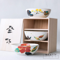 Spot Japanese-made Mino-yaki camellia large bowl Oval bowl Ceramic dish large bowl New home housewarming wedding gift