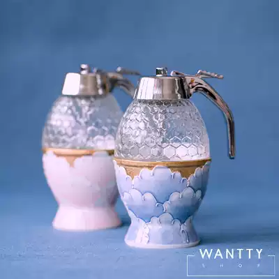 Spot Japanese-made imported Arita ware Wenshan Kiln Hand-painted gold peony honey pressing pot with seasoning oil pot