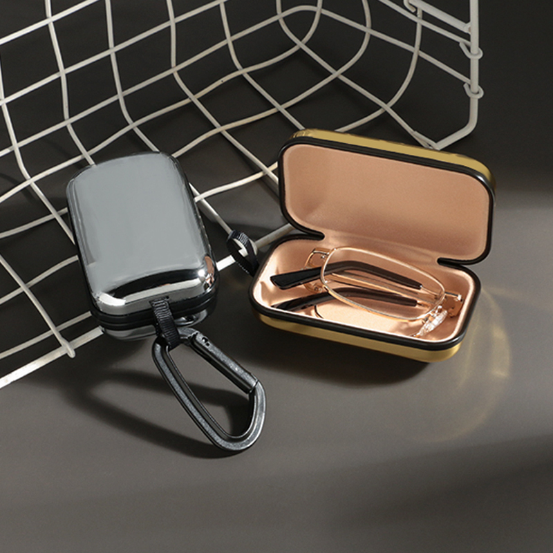 E88 Portable Foldable Stainless Steel Metal Reading Glasses Case, Pressure-Resistant and Drop-Proof, Hook-Type Glasses Case for the Elderly