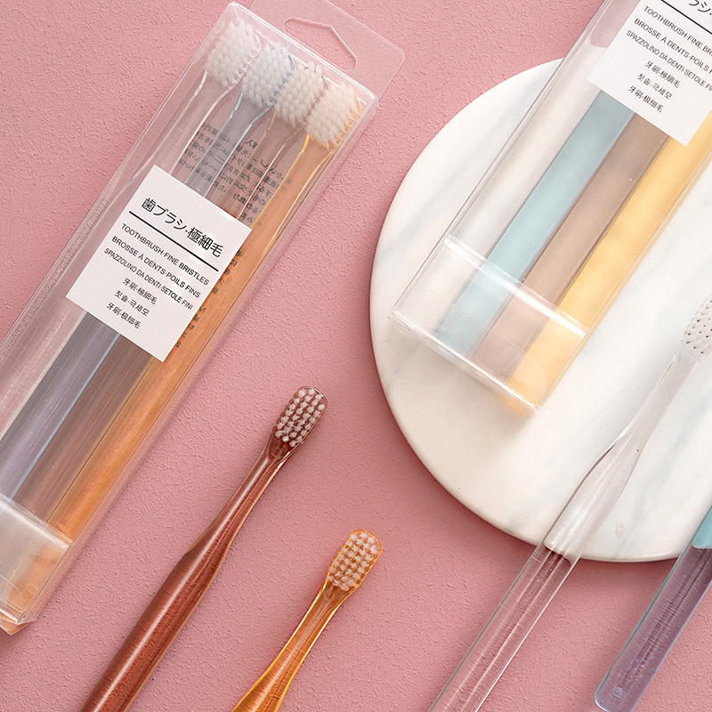 8 pack Japanese toothbrush soft hair fine hair super soft ultra-fine small head crystal transparent handle male and female adult toothbrush