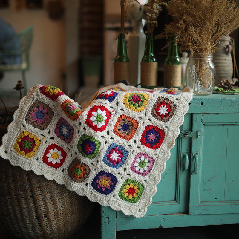 Good Bench Hand work Hook Flower Table Busson Women's Countryside Coarse Wool Thread Woven Blanket Lace Crochet Crochet Woven Blanket Handmade Blanket