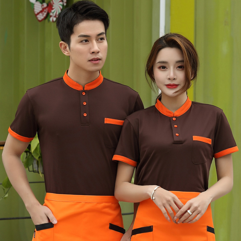 Khách sạn bồi bàn t-shirt mùa hè quần áo mall nhân viên siêu thị nửa tay áo hàng nhanh quán trà sữa in áo thun tay áo ngắn