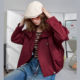 A02 design slim short jacket 2025 autumn solid color simple texture casual women's windbreaker