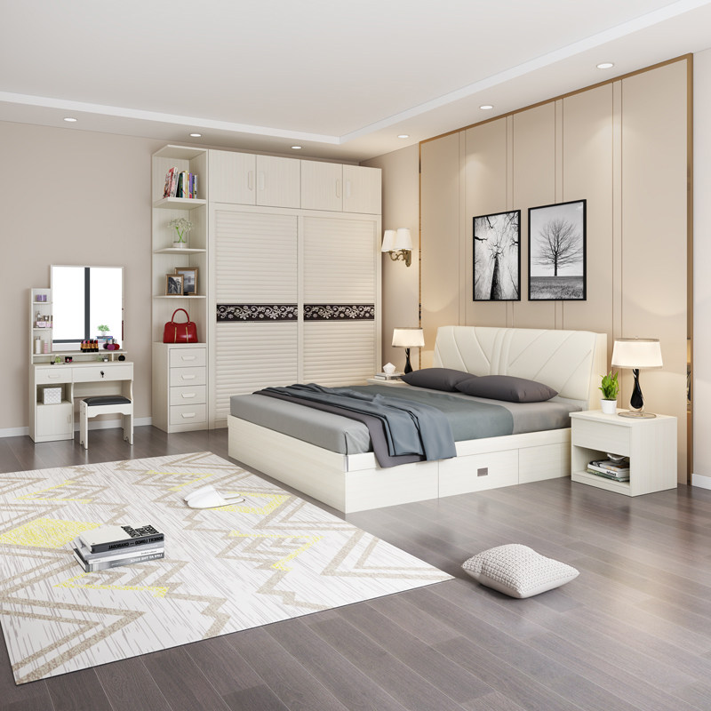 Bedroom Complete Furniture Set Combination Master Bedroom Double Bed Wardrobe Dressing Table Simple Modern Full Set Wedding Room Furniture