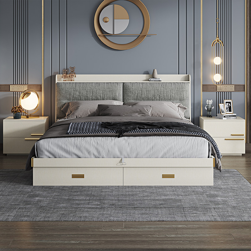 Air pressure high box storage bed modern simplicity 1.5 meters small apartment storage solid wood bed 1.8 meters master bedroom double bed - Taobao