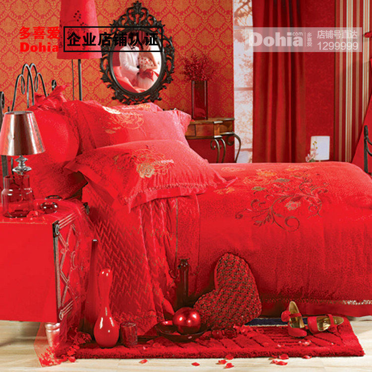 More love counter happy rose wedding fashion bedding cotton six-piece set of red charm