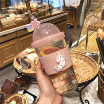 Fresh fruit glass Korean female student cute Cup adult with straw Cup ins Net red hand Cup