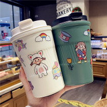Creative simple thermos cup male Lady portable coffee cup student stainless steel car hand Cup Mark water Cup