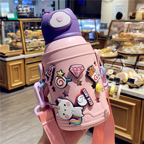 Creative trend 316 stainless steel thermos cup girl student children cute Cup ins with straw oblique cross Cup