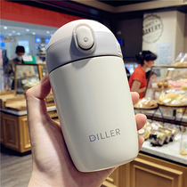 Simple creative students with straws thermos cup female cute children stainless steel water Cup for men and women portable small Cup