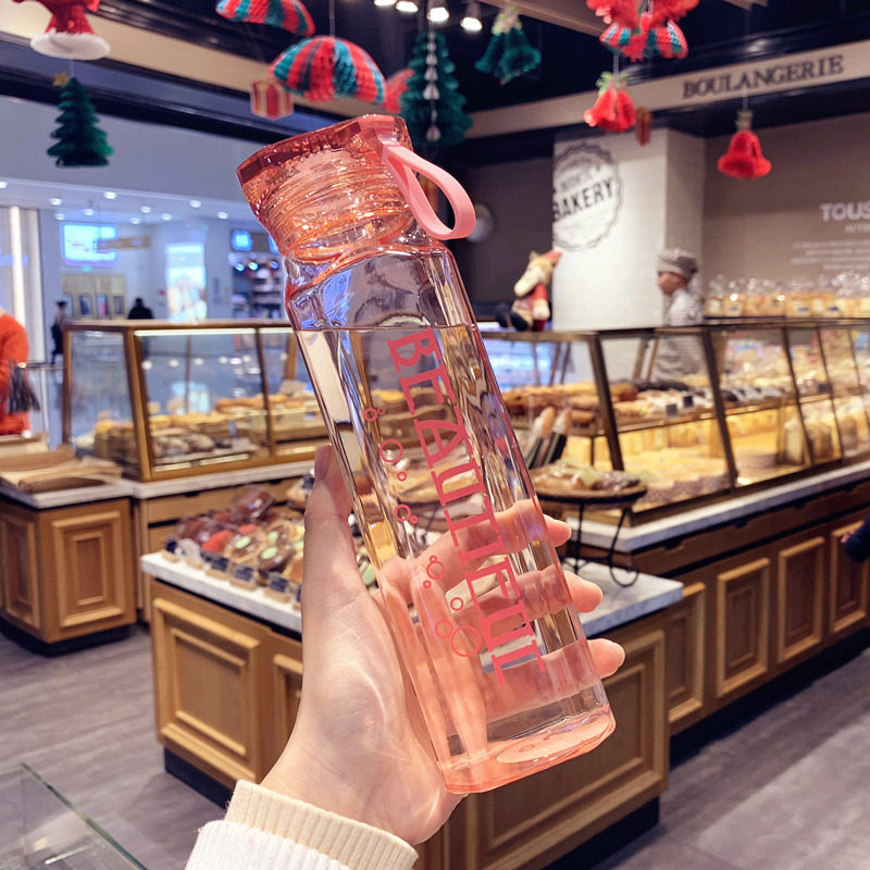 Brief Summer Creative Tide Students Water Glass Sub Plastic Portable Leakproof Fresh Cute Korean Version Teenage Hearts Water Bottle