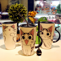 Creative cute cartoon ceramic cup milk coffee mug personalized couple large capacity with lid spoon drinking cup