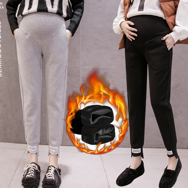 Maternity slacks plus fleece autumn winter pants outside wear cropped pants eight points winter clothes small man short 150cm9 points